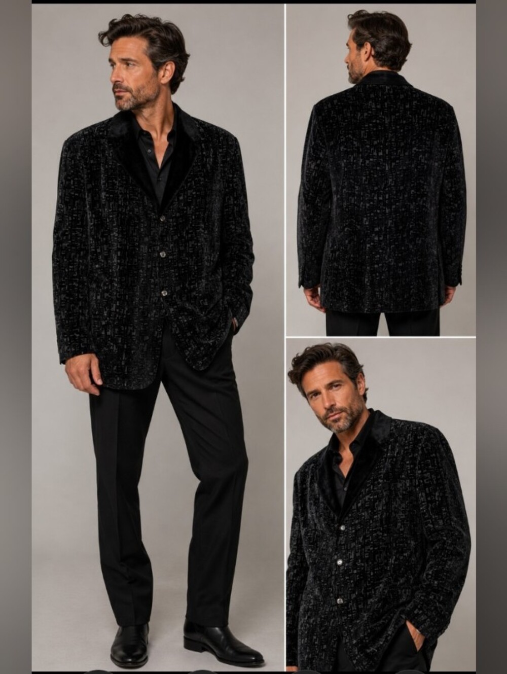 M2 Morvati VTG Black Velvet Patterned Blazer